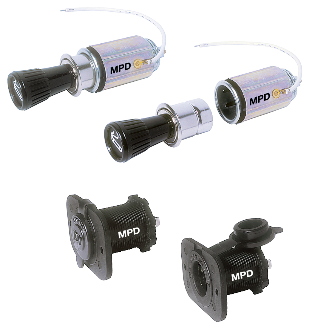 A row of 12V cigar-lighter sockets.