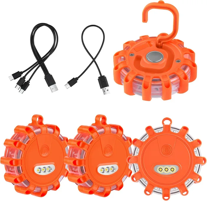 Tobfit rechargeable LED road flares, four-pack